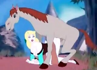 Cartoon porn showing the way horse is fucking a blonde from behind
