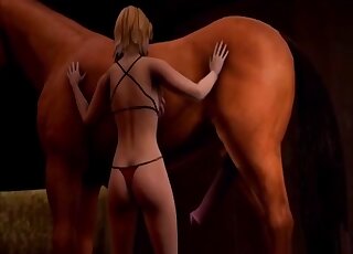 Awesome 3D porn movie showing a busty blonde licking horse cock