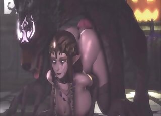 Big boobs animated bitch is having doggy sex with a giant beast