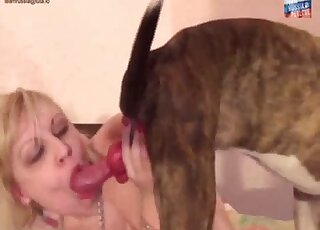 Skinny blonde screaming during hardcore fucking with a furry beast