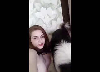 Pretty-faced Russian 18-year-old is always happy to fuck her pet