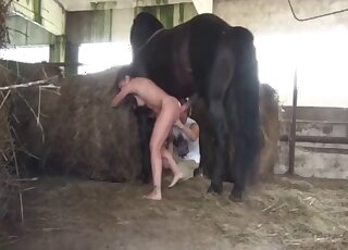 Thin mature slut nude and eager to play with the horse's monster cock
