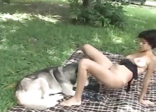 Latina with sexy ass plays naughty with the dog's tasty dong