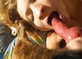 Blonde slut treats herself with tasty dog dick in true perversions