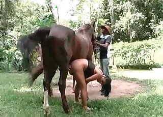 Lovely movie showing a brown stallion fucking a cuckoldress outdoors