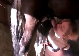 Cum-thirsty blonde gives a blowjob to a stallion to swallow sperm