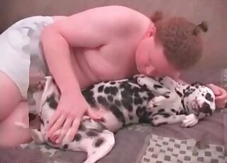 Fat guy inserts his dong into a juicy hole of his nice submissive dog