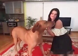 Mature shows affection to her dog and wants to have its cock in pussy
