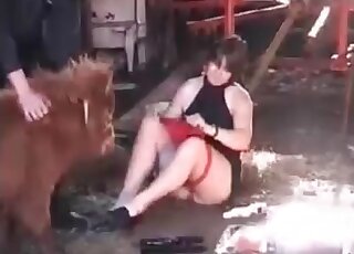 Animal sex obsessed wife comes to tease a pony and use his cock